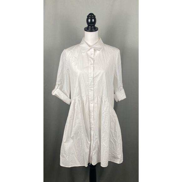 Madewell Dress Medium White Button Front Mini Poplin Summer Flowy NWT NS126 - Picture 1 of 10
